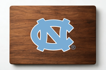 Officially Licensed University of North Carolina Double-Sided Walnut Board - NC Epoxy Logo & Tarheels Logo Side