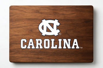 Officially Licensed University of North Carolina Double-Sided Walnut Board - North Carolina Epoxy Logo & Lasered Ramseeso Side