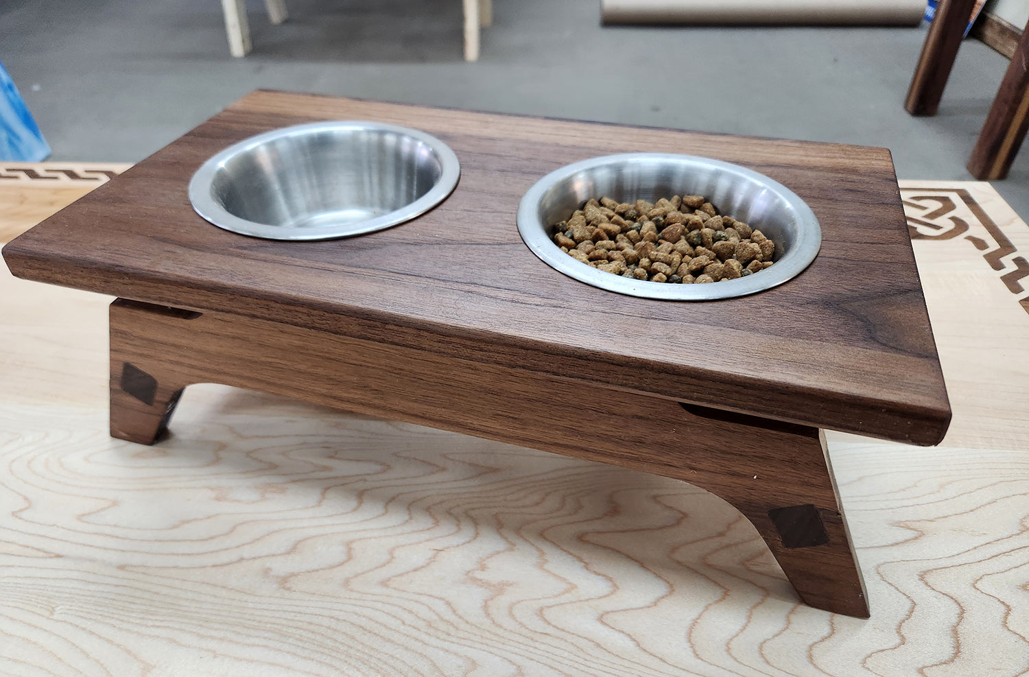 Black Walnut Food Bowl Stand