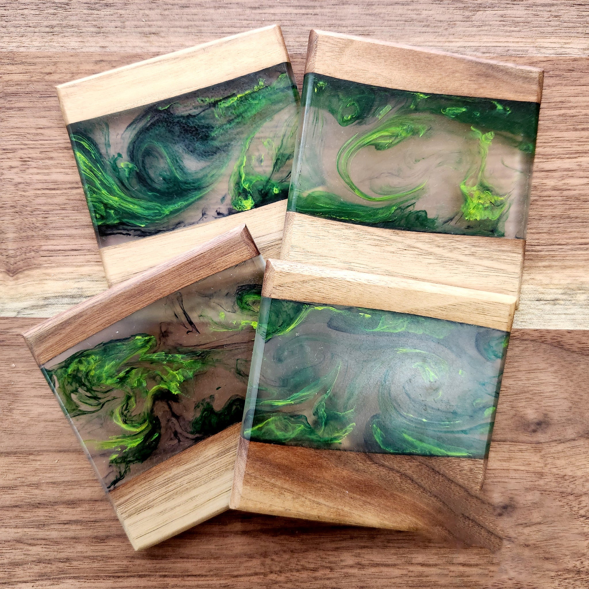 "Green Fusion" Epoxy Coaster Set of 4