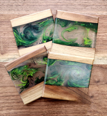 "Green Fusion" Epoxy Coaster Set of 4