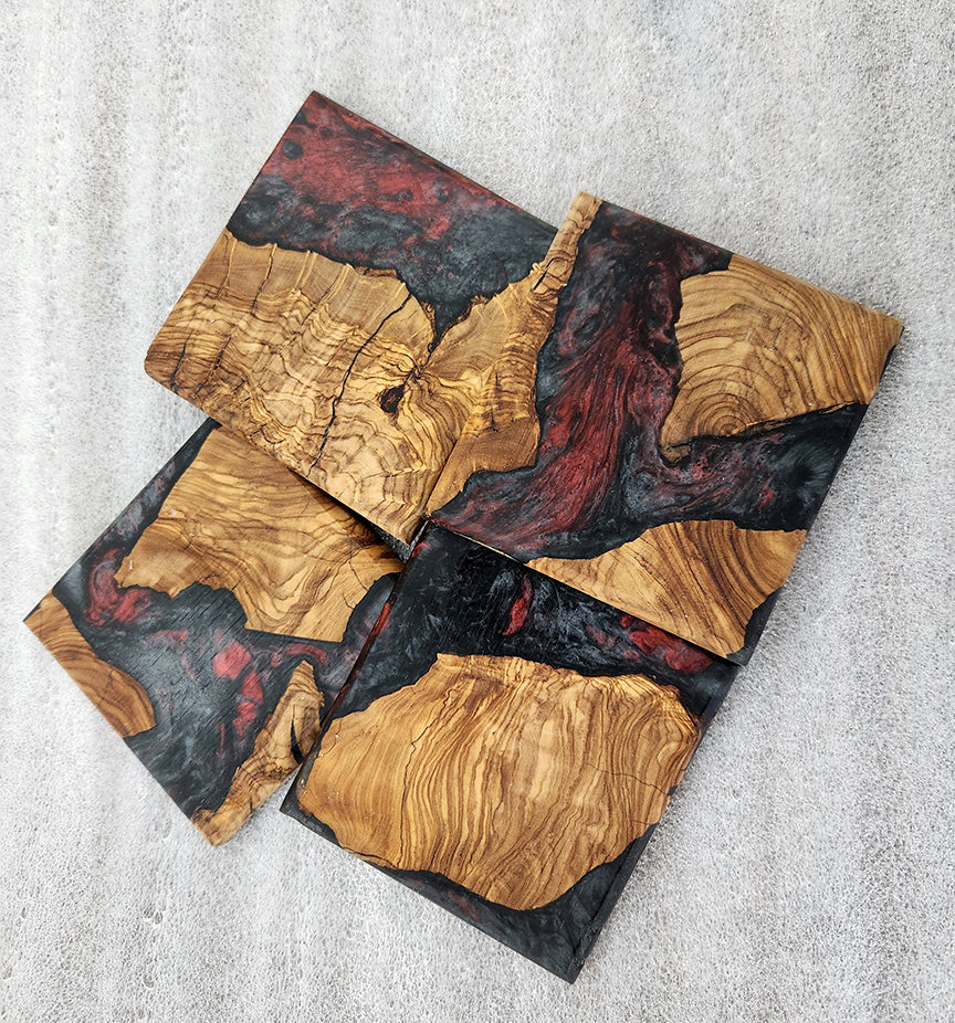 Red & Black Olive Wood Coaster Set of 4