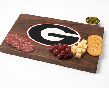 Officially Licensed University of Georgia Double-Sided Walnut Board – Laser Engraved Bulldog Side & Epoxy Logo