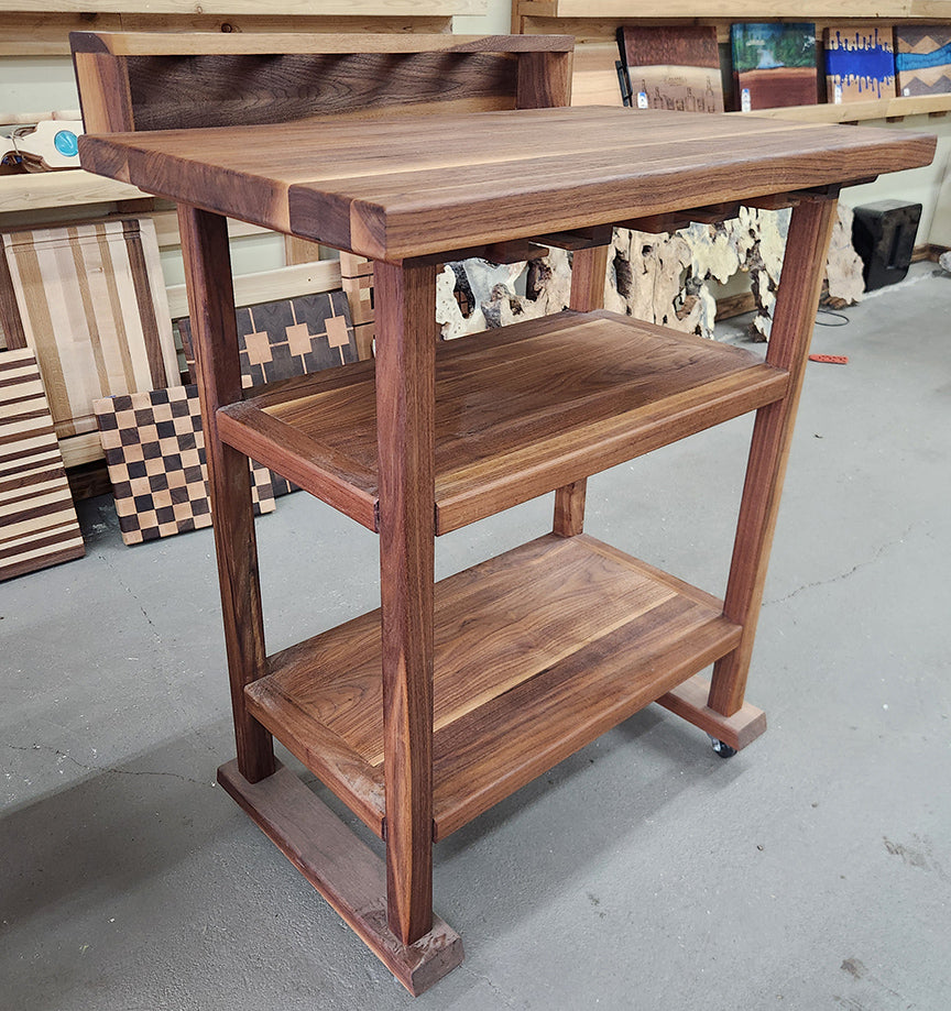 Handmade Walnut Mobile Bar Cart