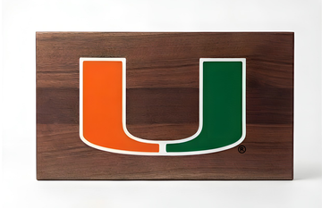 Officially Licensed University of Miami Double-Sided Walnut Board – Laser Engraved Sebastian the Ibis Side & Epoxy U Charcuterie Side